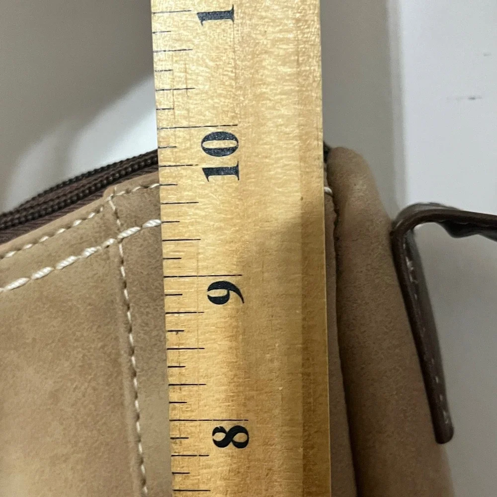 BOC Born Concept Crossbody Bag‎ Tan Faux Suede Brown Trim Stitched Messenger Bag